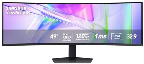 Samsung 49” Business Curved Ultrawide Dual QHD Computer Monitor, USB-C, DisplayPort, HDMI, 120Hz, VESA DisplayHDR 400, Built-in Speakers, Height Adjustable Stand, Eye Care, LS49C954UANXZA, 2024