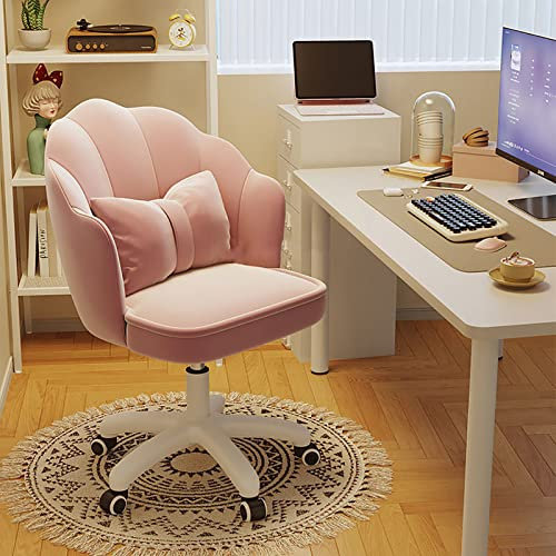 Sedia da Toeletta in Velluto Rosa - Regolabile e Comoda Con Braccioli - Ideale per Camere da Letto, Ufficio e Scrivania - Girevole Direzionale per Trucco ed Estetica