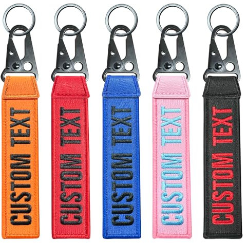 Porte - clés personnalisé, étiquette de bagage brodée personnalisée, broderie double face de votre texte, porte - clés de moto, voiture et scooter, cadeau personnalisé (1-line-text)