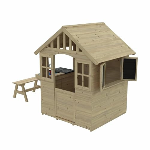 TP Toys Dandelion Cottage Playhouse With Mud Kitchen, Table & Bench And Shutters. Pitched Roof And Veranda, Open Design With Stable Door, Wooden Playhouse, FSC Certified Wood - Suitable For 18+ Months