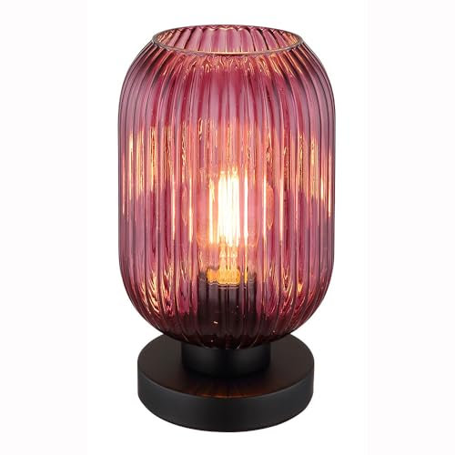 GLOBO LED Tischlampe Glas Tischleuchte lila Wohnzimmerlampe Vintage Nachttischlampe, Metall schwarz, 7W 630lm warmweiß, DxH 14 x 24 cm