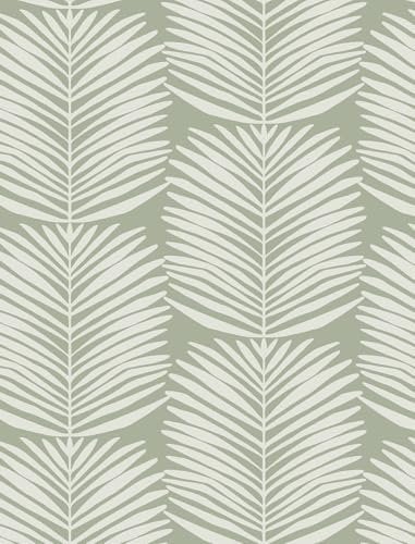 Peel and Stick Wallpaper Pastel Green and White Wallpaper Leaf Contact Paper for Cabinets and Drawers Self Adhesive Removable Wallpaper Coastal Wallpaper for Bedroom Modern Wallpaper 16.1''x78.7''
