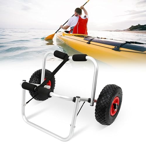 Vkechh Chariot de kayak pliable en aluminium jusqu'à 80 kg, chariot de transport pour bateaux, canoë ou kayak, chariot de bateau avec sangles de serrage, chariot de kayak portable, pour canoë et