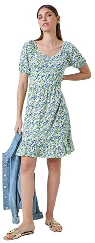 Roman Originals Stretchy Dress for Women UK Ladies Pockets Gathered Waist Ruched Chest Midi Holiday Spring Summer V Neckline Evening Vacation Work Party Going Out Soft - Lime - Size 18