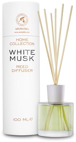 Raumduft Diffuser Weißer Moschus 100ml - Raumduft Diffuser mit Stäbchen - Raumbeduftung - Frischer Duft - Lufterfrischer für Raum - Zuhause - Büro - Boutique - Aromatherapie - Reed Diffuser