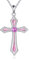 Vadmans Kreuz Kette für Damen 925 Sterling Silber 5A CZ Geburtsstein Halskette Anhänger Kreuz Schmuck Geschenke für Mädchen (J.Rosa-Oktober-Turmalin)