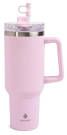 Manna Atlas Stainless Steel Tumbler with Silicone Straw Protector - 40 Oz - Pink Salt
