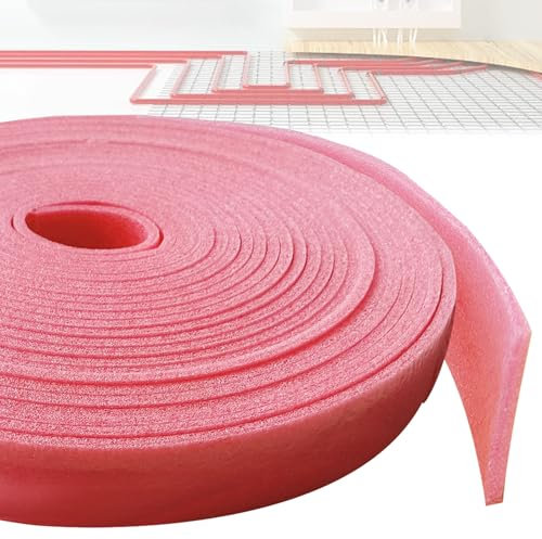 Hengrongshen Randdämmstreifen,50mm x 5mm x 10m Randdämmstreifen Selbstklebend, Randdämmstreifen für Ausgleichsmasse Zur Abdichtung Zwischen Fußbodenheizungsplatten und Wänden(Rosa)