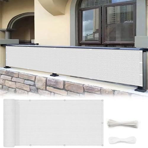 Brise-vue pour balcon - 130 x 240 cm - Protection contre le vent et les UV - Pour terrasse, jardin, terrasse, clôture blanche avec corde - Brise-vue d'extérieur