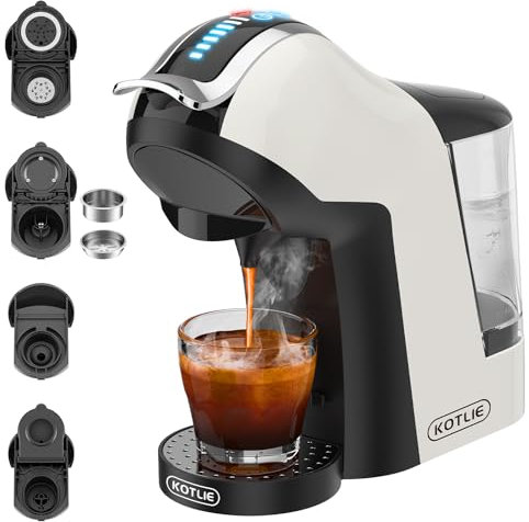 KOTLIE EM-308B Machine à café 5 en 1, 3 températures, 7 niveaux d'eau, adaptée à de nombreux types de capsules, dispose d'un mode de détartrage (Blanc)