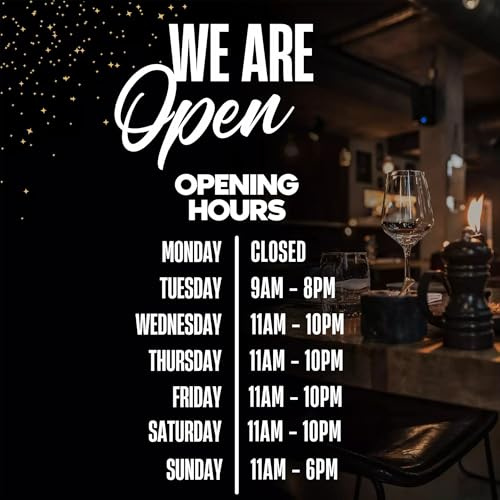 Custom Opening Times Sticker for Shop – Personalised Window Decal Sign with Business Hours – Vinyl Shop Opening Hours Sign for Storefront or Door by Kingdom Decalz