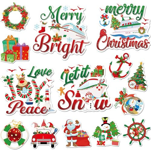 Christmas Cruise Door Decorations Magnetic - 14 Pcs Christmas Cruise Door Magnets, Merry Christmas Love Joy Peace Magnetic Door Signs, Christmas Decor for Ship Cabin Door Fridge Holiday Party