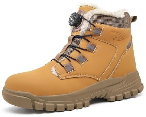 Scarpe Antinfortunistiche Invernali Uomo Donna Leggere Scarpe da Lavoro con Punta in Acciaio，con Calda Imbottitura, Antiscivolo Stivali Sicurezza, Giallo, 42 EU