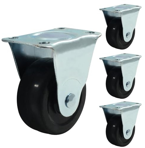 Murtenze 2 Inch Rubber Caster Wheels, Heavy Duty Fixed Casters Black Caster Wheels with Rigid Fixed Non-Swivel Top Plate for Furniture(Pack of 4)