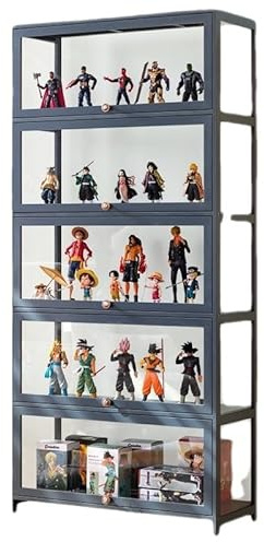 Vaianna Sammlung Vitrine, Acryl Sammlung Vitrine, staubdicht, natürlicher Bambus Rahmen,passend für Haus und Büro Gebrauch (Black, 5-floors-80cm)