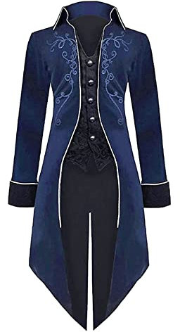 Gothic Frack Mantel Herren, Mittelalter Kleidung Herren Blazer, Vintage Viktorianischen Gothic Frack Renaissance Retro Uniform Tailcoat Viktorianischen Fasching Karneval Halloween Kostüm