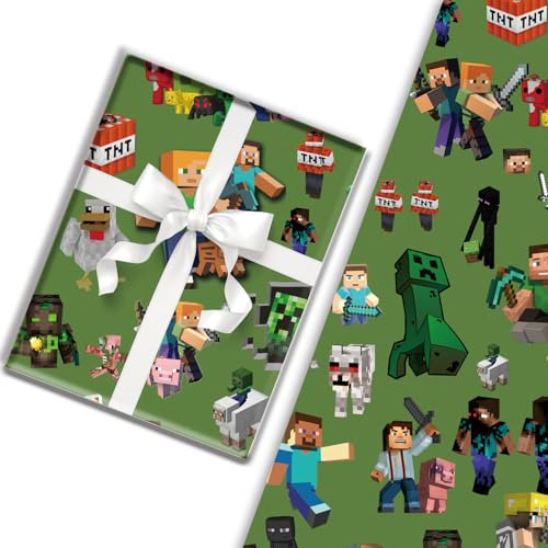 Game Wrapping Paper, 3 PACK Present Wrapping Paper 70x50cm Birthday Gitf Wrap Perfect for Birthday Party Kid gitfs (Green)