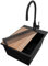PRIMAGRAN Evier Cuisine en Granit Tout Noir 38x50cm, Lavabo 1 bac + Kit de Vidage + Robinet 40x38cm + Accessoires, Évier à Encastrer au meuble 40cm - Riga