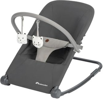 Bebeconfort Aster, Baby Rocker, 0–2 Years, Lightweight (2.7 kg), Ultra-Flat Folding, Adjustable Backrest, Removable Toy Arch, 3-Point Harness, Stationary Mode, Tinted Graphite