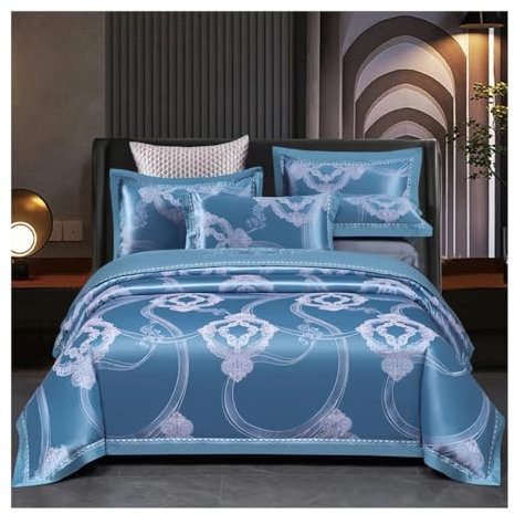 UYFRD Parure de lit jacquard de luxe motif floral gris rose confortable haut de gamme brodé taie d'oreiller drap plat Queen King Size (style 13, drap de lit plat_king)