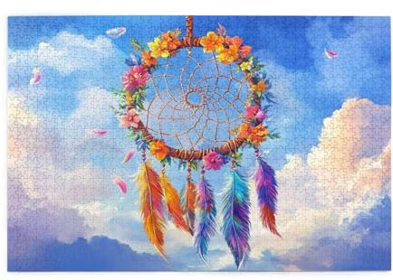 Puzzle 5000 Teile Bunt, Traumfänger Holz XXL Puzzle Erwachsene mit Schachtel und Poster, Schwierige, Herausfordernde und Interessant Spiele für Anfänger, Männer/Frauen Wohndekoration Geschenke 1T-1450
