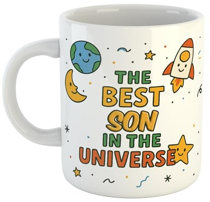 Novelty Son Coffee Mug - “The Best Son in The Universe” - Fun Gift for Men, Women, Colleagues, or Boss - 11oz Ceramic - Office or Home Use