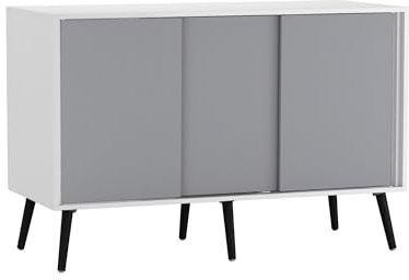 URBNLIVING 3-Door Sliding Sideboard Cabinet with Wooden Legs, Modern Cupboard, Credenza for Living Room, Dining Room or Office, Storage Organizer with Stylish Sliding Doors, Mix & Match Colour Combos
