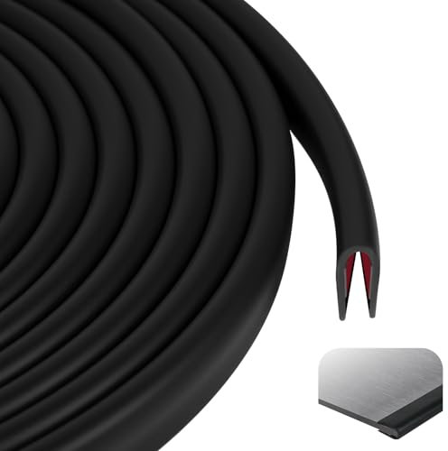 Flintronic 6M Moldura de Borde de Goma, 10MM x 5MM Canal en U Perfil Protector de Bordes, Protector Flexible Autoadhesivo para Espejos, Puertas de Coche, Escotillas, Esquinas de Mesa(Negro