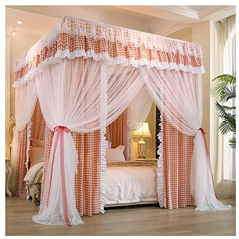 Moskitonetz für 1,5 m/5 Fuß breite Betten, Deluxe-Betthimmel mit 4-Stangen-Unterstützung, einschließlich Verdunkelungsstoff/Netzvorhang/Metallständer (Farbe: Stil 1, Größe: 1,5 x 2 x 2 m)