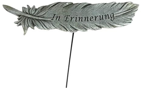 eberin · Feder Deko Figur · Grabschmuck · Feder mit Trauerspruch fürs Grab zum hinlegen oder stecken· Grabdekoration Friedhof · 3 Motive zur Auswahl (In Erinnerung Stecker)