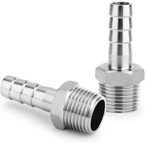 QZKJQDD 2 Stück Schlauchtülle Edelstahl, Reduktion Schlauch Widerhaken Adapter, 10 MM Barb auf 1/2 BSP männlich Schlauch Barb, Schlauchverbinder, Kompression Fittings für Wasser, Industrie
