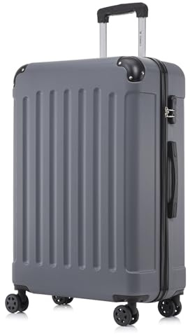YONSLY Koffer Suitcase XL Grau, Trolley Reisekoffer, Rollkoffer Handgepäck mit 4 Rollen 360°, Hartschalenreisekoffer, Zahlenschloss, Weicher Gummigriff