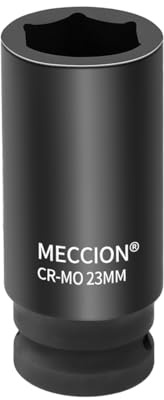 Meccion 1/2 Inch Drive Impact Socket 23mm Heavy Duty Cr-Mo 6 Point Deep Socket, 78mm Length
