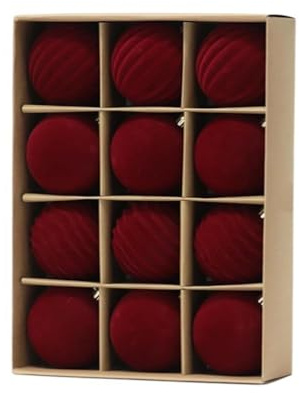 12 palline decorative floccate per albero di Natale, 8 cm, in velluto, decorazioni natalizie fai da te da appendere (rosso)