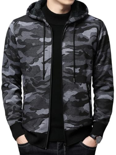 Shuanghao Pull à Capuche pour Homme, Motif Camouflage, décontracté, en Molleton, Doux, épais, Automne, Hiver, Chaud, élégant