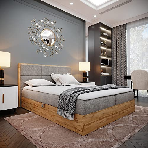 FURNISTAR Boxspringbett LOFT 1-200x200cm Grau. Doppelbett mit Bonellmatratze, Bettkasten, Topper, Kopfteil.