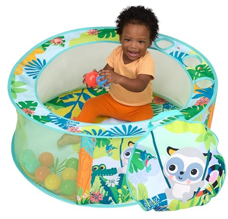 Bright Starts Piscina de Pelotas Plegable Rowdy Rainforest - 20 Pelotas Incluidas, Diámetro 80 cm, Portátil 6M+