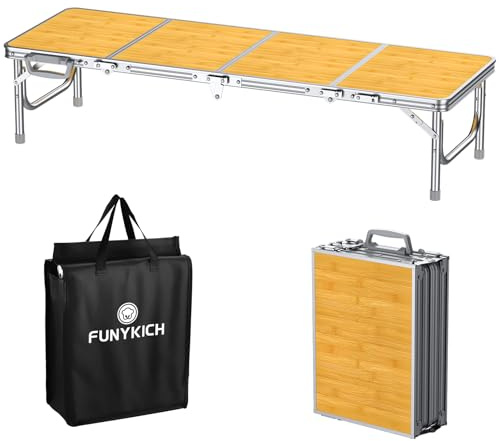FUNYKICH Kleiner Klappbarer Campingtisch 116x40x26cm, Tragbar Picknicktisch mit dicker Aluminium Rahmen und Tragetasche, Leicht Multifunktionstisch für 4-6 Personen Picknick Camping Strand Party, Gelb