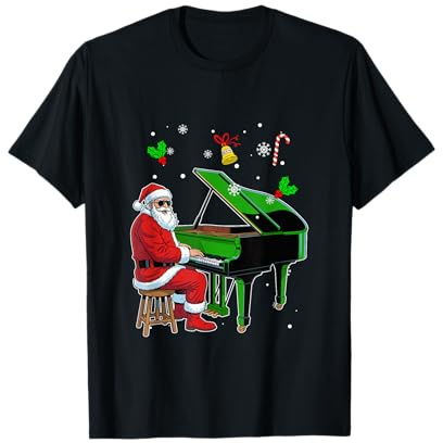 Santa Sunglasses Playing Piano Christmas Instrumentalist T-Shirt