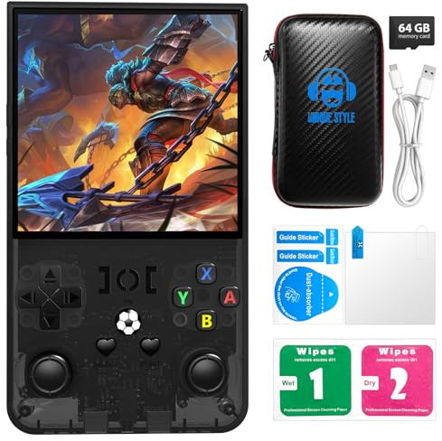 R36MAX Retro Handheld Game Console with Open Source Linux System, 64GB TF Card Built-in 18,000+ Classic Video Games, Portable Gaming Console with 4.0-inch IPS HD Screen & 4000mAh Battery (Black 64GB)