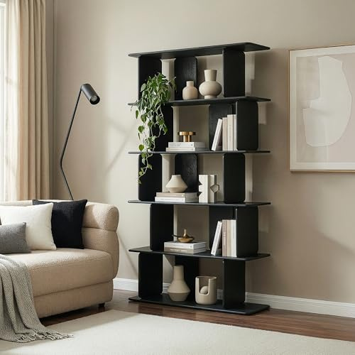 [en.casa] Bücherregal Gäljami Standregal 180 x 100 x 35 cm Dekoregal mit 5 offenen Fächern Raumteiler Regal für Wohnzimmer Schlafzimmer Flur Homeoffice Schwarz