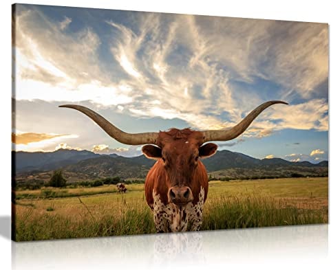 Kuh Prints Kunstdruck auf Leinwand, Motiv Longhorn-Lenker, 91 x 61 cm