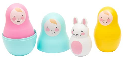 Rosa & Bo Rainbow Nesting Babies with Chiming Rattle - Russian Doll Educational Sensory Stacking Toy suitable for 6 months, 1,2 and 3 Year Old Boys and Girls