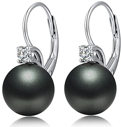 Perlenohrringe Hängend Schwarz Perlen Ohrringe Silber Schwarze Ohrringe Damen Creolen mit Perle