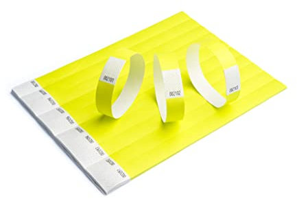100 Papier-Armbänder aus Tyvek, 19 mm für Events, Festivals, reißfest und personalisierbar, in 12 Farben erhältlich 19mm gelb, fluoreszierend