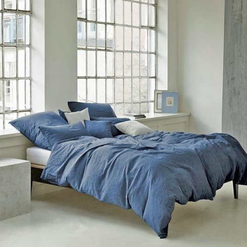 elegante Bettwäsche Breeze Halbleinen Marine Größe 135x200 cm (80x80 cm)
