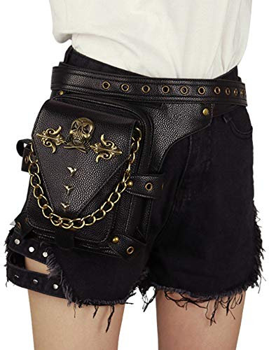 FiveloveTwo Damen Herren Punk Sport Tactical Hüfttaschen Kleine PU Leder Beintasche Schultertasche Beinbeutel Klettern Radfahren Joggen Wanderrucksäcke Tasche Schwarz