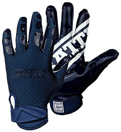 Battle Sports Triple Threat Wide Receiver Handschuhe, American Football Empfänger-Handschuhe, Ultra Stick Handschuhe, Erwachsene und Jugendliche, Größe XL, Marineblau