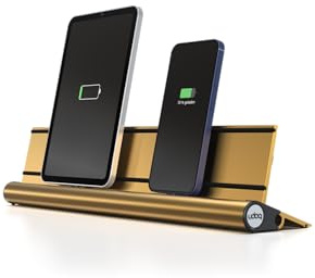 udoq 400 USB-C Ladestation aus Aluminium mit 2 Ladeplätzen und 68W Schnellladen, modulares Starter-Set erweiterbar, Ladehub für Smartphone & Mobile Geräte, Gold eloxiert