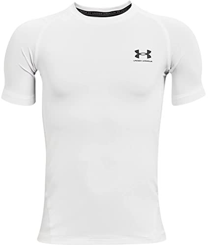 Under Armour Boys' HeatGear Armour Short Sleeve, White, Medium 10 Years, White / / Black (100),1361723